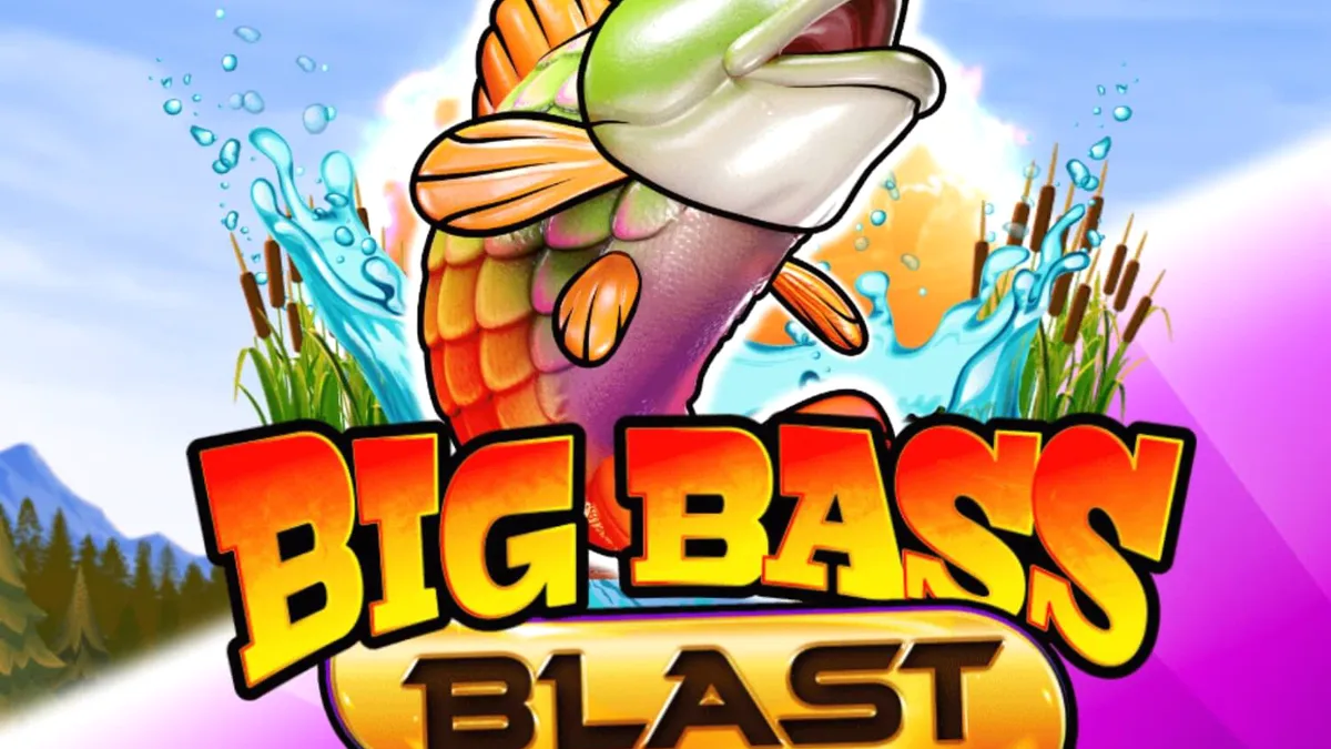Interface do jogo Big Bass Blast com elementos de pesca e luzes neon