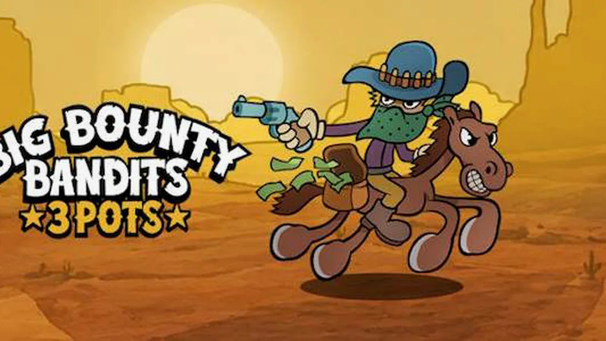 Cena animada de Big Bounty Bandits: 3 Pots com bandidos e elementos do Velho Oeste